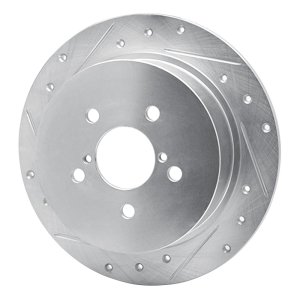 Subaru Outback Brake Rotor (1) - Rear Left - R1 Concepts - Drilled & Slotted - Silver - `05-`09